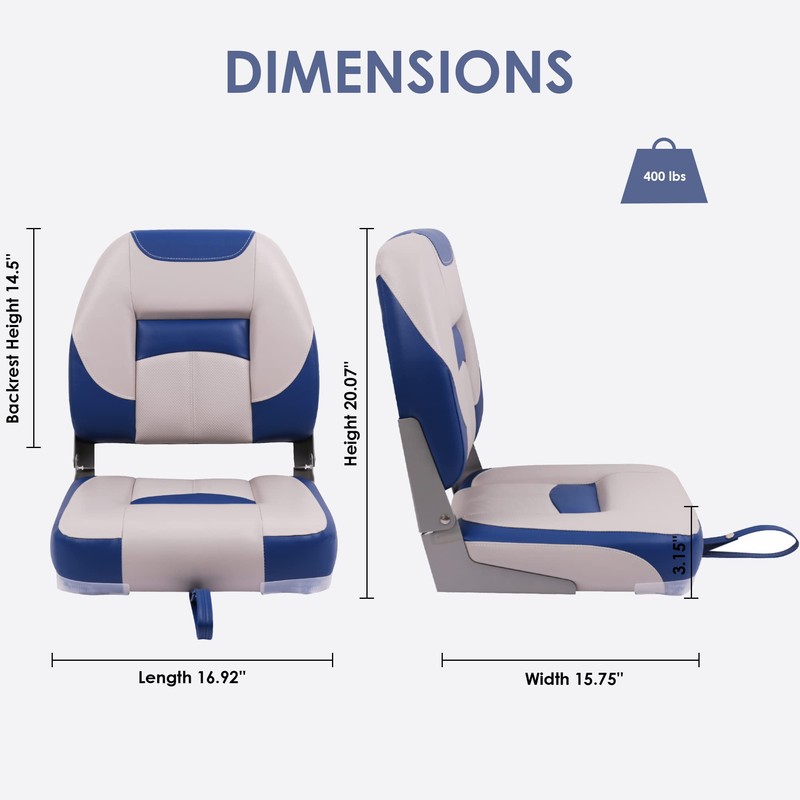 Deckpro Deluxe Low Back Boat Seat, Fold-Down Fishing Boat Seat