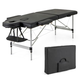 Giantex Massage Table, Portable Massage Bed with Carrying Bag, 2 Fold Salon Spa Tattoo Bed, Height Adjustable, Sturdy Aluminum Frame, Professional Massage Lash Bed Esthetician Bed, Black