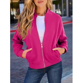 GeGekoko Womens Zip Up Sweatshirts Jackets Long Sleeve Casual Loose Outwear with Pockets Rose Red