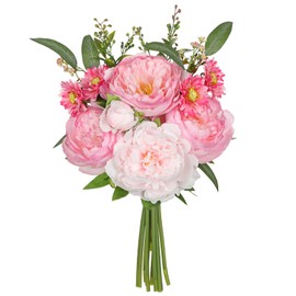 Hot Pink Flowers Artificial Peonies Silk Flowers with Stems 15.3" Realistic Faux Peony and Daisies Fake Flowers for Vase Floral Centerpiece Arrangements Wedding DIY Bridal Bouquet Party Home Decor