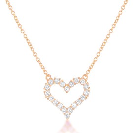 Sterling Silver 16" + 2" Extension CZ Small/Large Open Heart Necklace-Rose Gold Plated (Small)