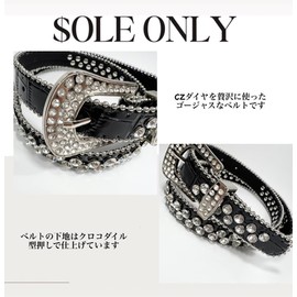 $ole only Sole-Only Belt, Glare, Black, Hip Hop, CZ Diamond, Artificial Crocodile, Thinner, 39.4 inches (100 cm), 43.3 inches (110 cm), Cool, Men's, Women's, Unisex, Black