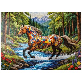 MyPuzzle Patchwork Horse - Premium 1000 Piece Jigsaw Puzzle for Adults
