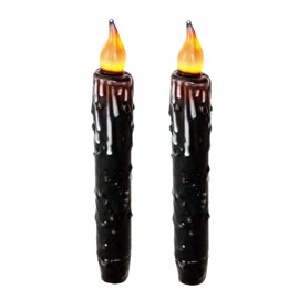 CVHOMEDECO. Real Wax Hand Dipped Battery Operated LED Timer Taper Candles Country Primitive Flameless Lights Décor, 6-3/4 Inch, Matt Black, 2 PCS in a Package
