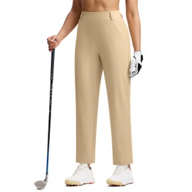 ISEEGZ Women's Golf Pants Fleece-Lined Stretch Travel Pant with Zipper Pockets Loose Dressy Business Work Casual Slacks Khaki