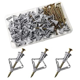 Gypsum Board Wall Plug, CTRICALVER Plaster Board Wall Plug Extension Tube Plastic Anchor, Gray Butterfly Type Heavy Plaster Board Cavity Wall Fixture (50Anchor + 50Screw)