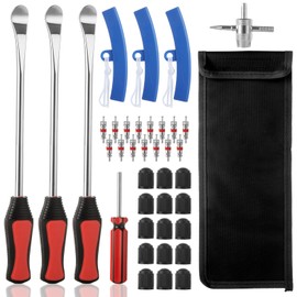 Oungy 39 PCS Tire Spoon Kit Tire Changing Tools Motorcycle Tire Changer Tire Removal Tool with Tire Spoon Rim Protector Valve Tool Valve Cover and Valve Core Dirt Bike Tire Levers Tire Changer Kit