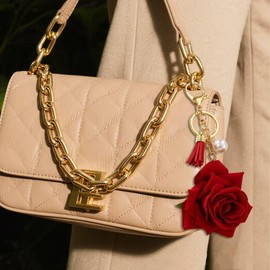 Angyape Cute Rose Flower Keychain Fashion Bag Charms Purse Accessories Birthday Christmas Valentine's Day Gifts for Women