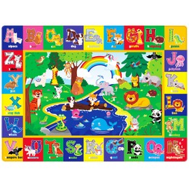 LTKOUGFAM Kids Play Rug, Animals Print Baby Mat for Floor, Kids Rug for Playroom, ABC Educational Rug, Non-Toxic Soft Baby Crawling Mat, Tummy Time Mat, Nursery Rugs (Green, 59X39.4 INCH)