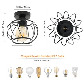 Goeco Industrial Ceiling Light, Black with Spiral Cage Lampshade, E27 Retro Ceiling Light, Pendant Lamp for Kitchen Lamp, Balcony Lamp, Hallway Lamp, Cabin Lamp