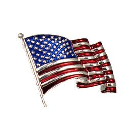 Stars & Stripes Products Waving Old Glory Flag Pin/Brooch - 2" Tall. Silver-Plate, Pin Back with Safety Lock.