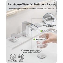 HOIGY Waterfall Bathroom Faucets, Brass 4-8 Inch Chrome Bathroom Faucet, Widespread 3 Hole Bathroom Sink Faucet 2 Handles with Water Hoses & Drain