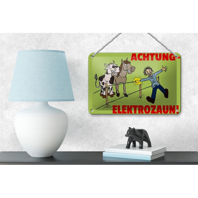 FEMER Tin Sign 18 x 12 cm Animals Attention Electric