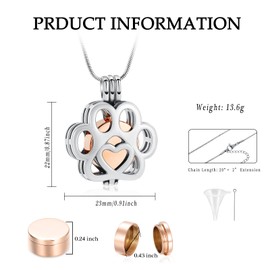 VCCWYQK Pet Urn Necklace for Ashes for Dog/Cat Paw Stainless Steel Memorial Locket Urn Necklace Inside Mini Case Keepsake Cremation Jewellery Women Men (A)