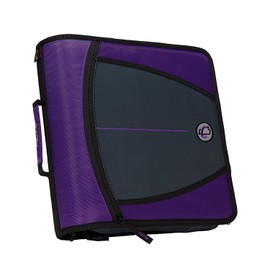 Case-it The Mighty Zip Tab Zipper Binder - 3 Inch O-Rings - 5 Color Tab Expanding File Folder - Multiple Pockets - 600 Sheet Capacity - Comes with Shoulder Strap - Purple D-146