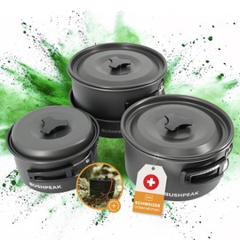 Bushpeak Camping Pots for Gas Cookers Camp Chef Camping Pot Set 7 Pieces for Cooking and Roasting with Lid