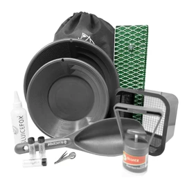 Sluice Fox All-in-One Gold Panning Kit with Portable Sluice – Featuring Miners Moss, Gold Trap Mat, Classifier, and Tote Backpack for Streamlined Gold Prospecting Black