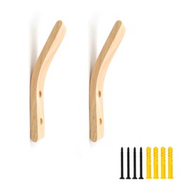DEANKEJI Wooden Coat Hooks, Pack of 2 Wall Hooks, Wall Mounted Coat Hooks, Wood, with Screws and Expansion Tube, Coat Hook, Coat Hook, for Bedroom, Living Room and Office