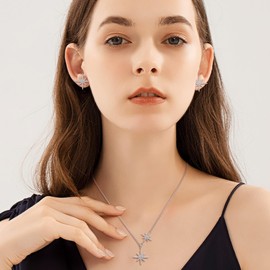 EleQueen Gorgeous Cubic Zirconia Eight Point Star Jewelry Set for Women, CZ Star Pendant Necklace Earring Set Jewelry Gift