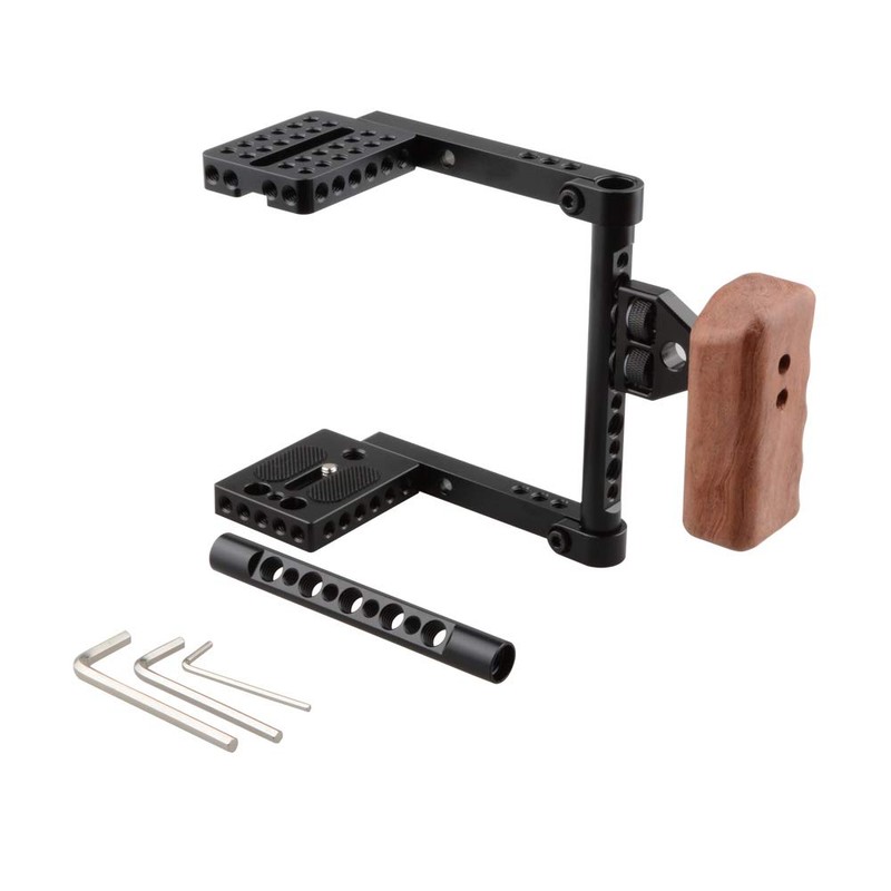 camvate DSLR Camera Cage Aluminum Alloy Wood Handle with Grip