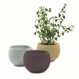 CURVER Planter Cover, Set of 3 Colors (Purple + Yellow + Blue) Small Size Storage Case Tabletop Stylish Resin Indoor Cute Small Basket Knit