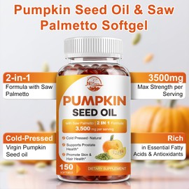 Pumpkin Seed Oil with Saw Palmetto, 3500mg Max Strength per Serving, 150 Softgels, Cold-Pressed with Essential Fatty Acids & Phytosterols, Supports Immune, Hair, Bladder & Prostate Health