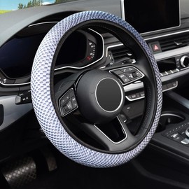 KAFEEK Multiple Colors Elastic Breathable Grid Square Car Steering Wheel Cover 15 inch Universal Fit  All Season Comfort:_Sky Blue B version