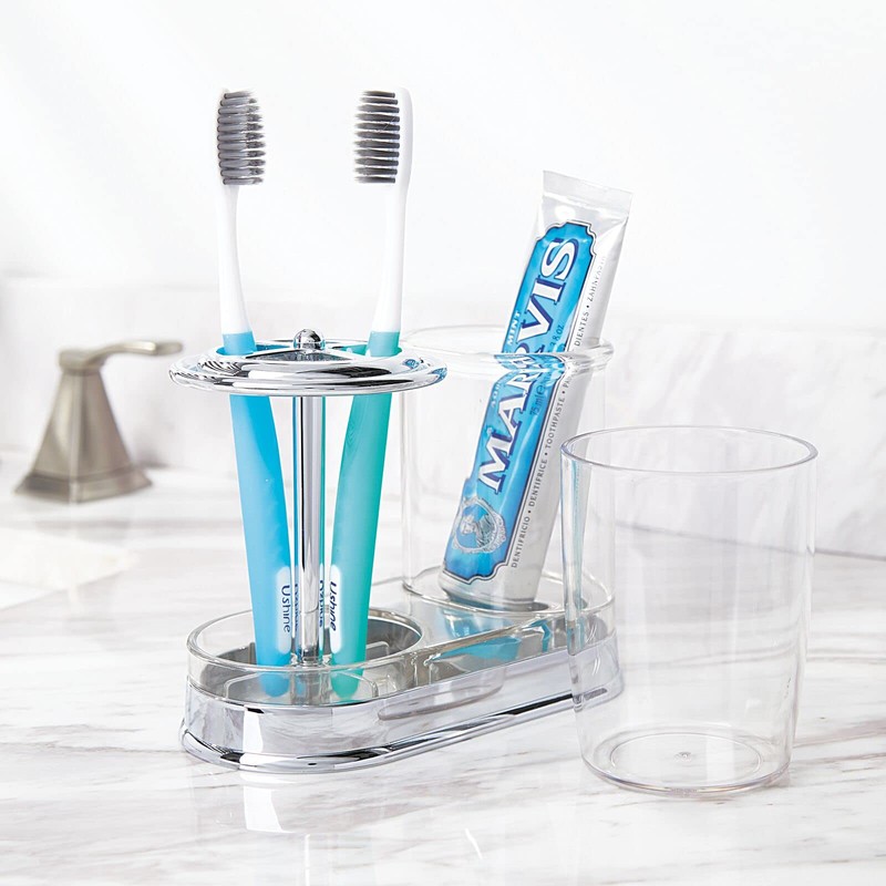 mDesign Plastic Toothpaste and Toothbrush Holder Center with Cup/Cover -