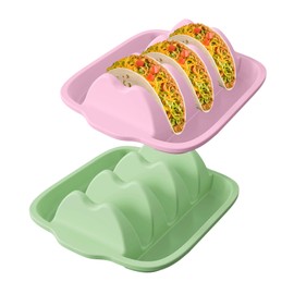 Upgraded Silicone Taco Plates Holder Set of 2, - Reusable Taco Plates with Dividers, Non-Slip Taco Rack Holders Stand for Hard/Soft Taco Shell Holder, Serving Tray, Dishwasher & Microwave Safe
