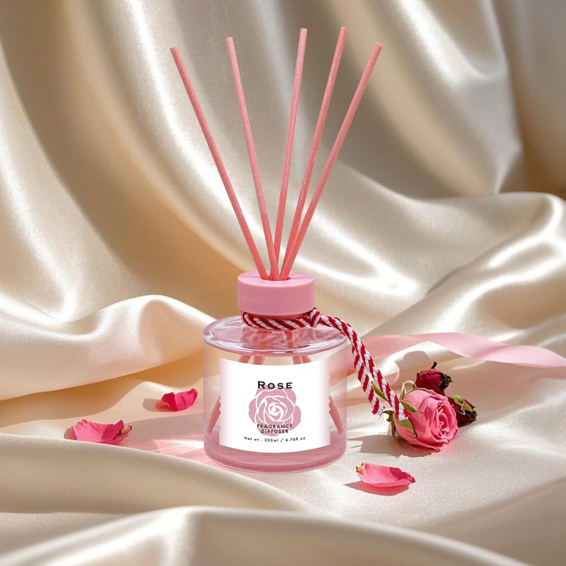 BEHAZEER Rose Reed Diffuser Set, 6.77OZ(200ML) Large Capacity Natural Non-Toxic