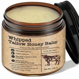 Bálsamo de miel de ternera para pieles sensibles: crema hidratante de sarga batida alimentada con pasto con miel de manuka, aceite de oliva, aceite de jojoba y vitamina E, crema facial y corporal no grasa 2 oz (miel)