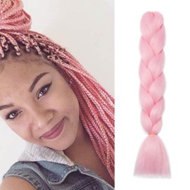 24 Inch Braids Extensions, Jumbo Braids, Synthetic Hair, 1 Bundle, Kanekalon Synthetic Crochet Hair, Braiding Hair, Afro Box Braiding (Pink)
