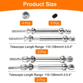 sourcing map 4Pcs 1/10 RC Drive Shaft Front and Rear CVD Drive Shafts Metal Universal Replacement Upgrade Parts for 1/10 RC Cars,110-138mm