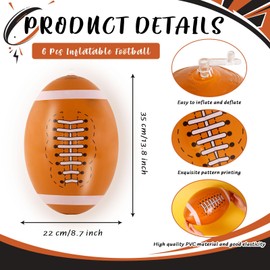 YOTHORN 6 Pcs Giant Inflatable Footballs,16 Inch Blow Up Footballs Toys,Summer Pool Beach Balls,Sports Game Accessaries for Super Bowl Football Party Supplies,Indoor and Outdoor Use