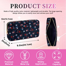 Iqimott - Mini bolsa de maquillaje floral de nailon, bonita bolsa de cosméticos pequeña, impermeable, con cierre, bolsa de viaje, Negro, rosa, Pequeño, Moda