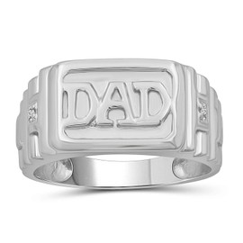 JEWELEXCESS Mens Rings Dad Rings for Men Silver – Genuine .925 Sterling Silver Rings for Men with White Diamond Accents – Handsome, Durably Crafted Dads Ring Gifts for Men and Gifts for Dad