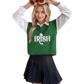 wihnsinop Womens ST Patrick's Day Irish Letter Sweater Vest Green V Neck Sleeveless 2025 Ribbed Knit Casual Loose Pullover Tank Tops