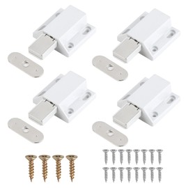 4 Pack Magnetic Push Door Latches Cupboards Push to Open Door Catches Strong Magnetic Touch Latch Hidden Release Press Out Closure Popping Open Lock for Kitchen Drawer Cabinet, White