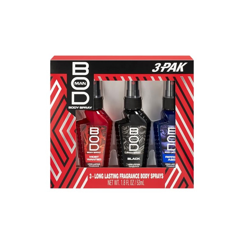 BOD man Body Spray Gift Set, Black, Really Ripped Abs,