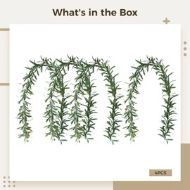 Olive Branch Garland, Artificial Vines for Home Decor Indoor, Realistic Greenery Garland with 288 Leaves and 20 Fruits, Garlands for Decoration Christmas 4 ft, Set of 4