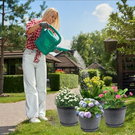 Quarut 4 Pack 6 Inch Flower Pots Planters for Outdoor Indoor, Plastic Plant Pots with Drainage Hole & Tray, Modern Decorative Garden Pot with Saucer, planters for House (Gray)