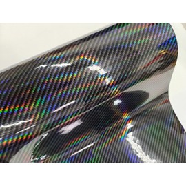 Gloss Carbon Fiber CF Holographic Laser Vinyl Car Auto Wrap Sticker Decal Adhesive Film Roll (2FT x 5FT, Black)