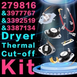 Upgraded 279816 & 3977767 & 3392519 & 3387134 Dryer Thermal Cut-off Kit - Replaces 2651 279816VP WP3387134 3399693 WP3977767 WP3392519 80005, Fit for Whirl-pool Ken-more May-tag Dryer