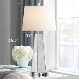 Hamucd Set of 2 Mirrored Glass Bedside Table Lamps for Bedrooms with 2 USB Ports Chrome Modern Silver Living Room Lamps for End Tables Glam Comtempory Style Side Nightstand Lamps for Art Deco