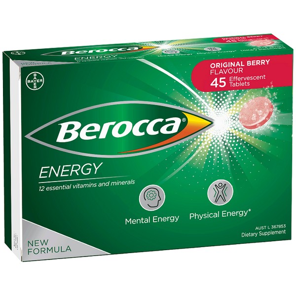 Natural Health>Health Products by Brand>Berocca Berocca Energy Effervescent Tablets 45 - ORIGINAL BERRY - Expiry 12/07/24