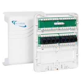 ICC Mini Plastic Structured Wiring Enclosure, Media Enclosure with Voice and Data Modules with Cover, Recessed Wall Box for Distribution of Networking Services, White