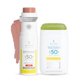 ENVERA | Kit "En mi bolsillo" Protector en Barra Invisible FPS 50 + Protector Solar Facial en Barra con Color para Mejillas Párpados y Labios | Bloqueador Solar Facial con Color