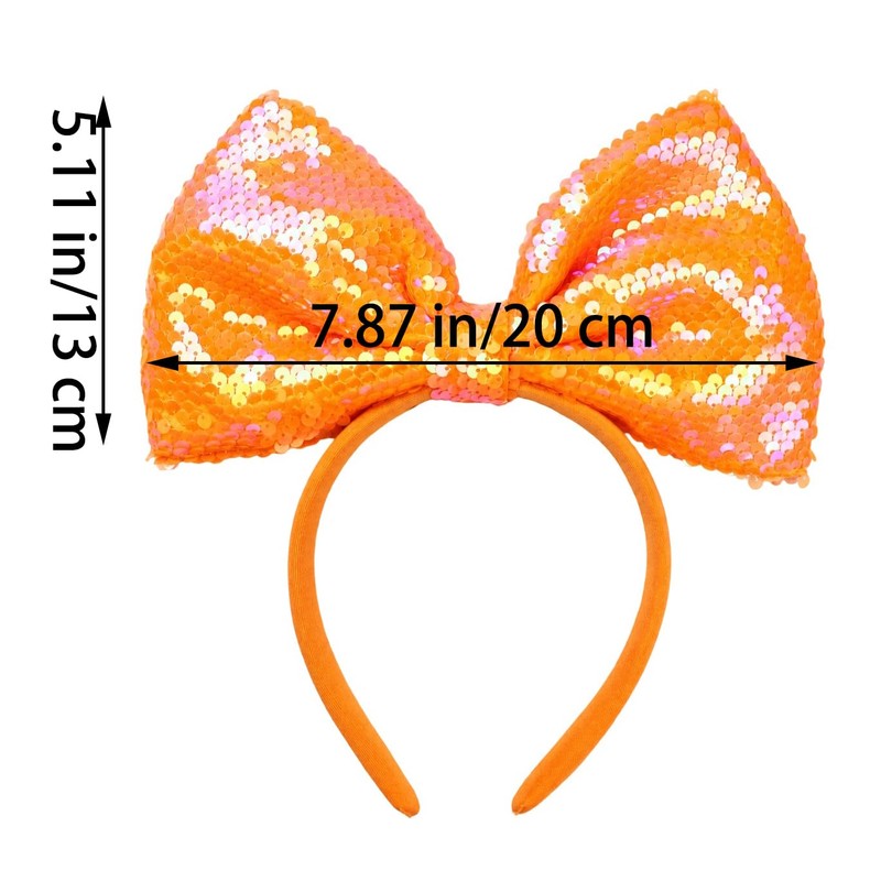 Orange Big Hair Bow Headband, Sequin Party Glitting Headwear for