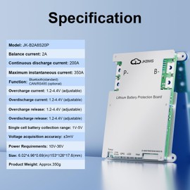 JKBMS Smart BMS 4S-8S 200A 2A Active Balance Build-in Bluetooth with RS485 PCB Battery Protection Board for LiFePO4 Li-ion LTO Battery Pack（JK-B2A8S20P）