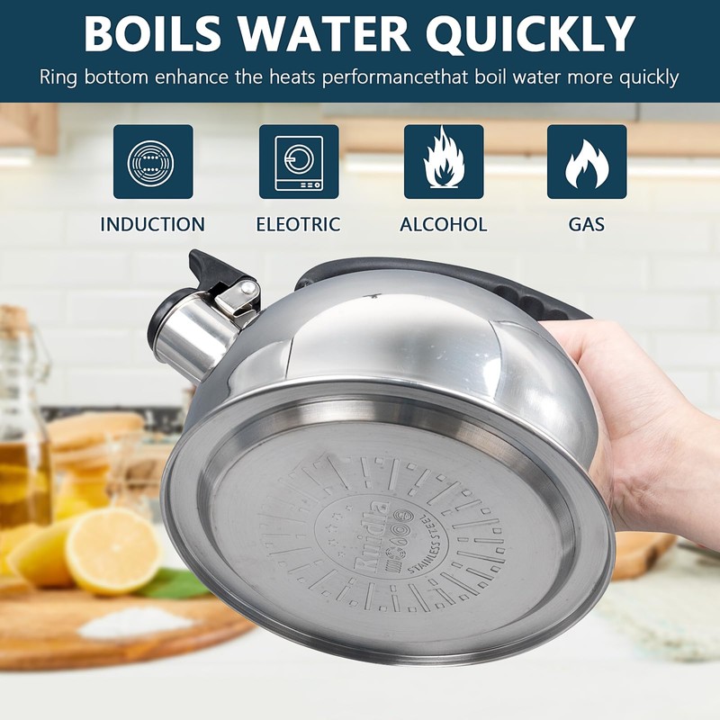 Whistling Tea Kettle for Stove Top, 2L Stainless Steel Teapot